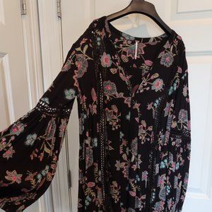 Free People Bell Sleeve Crochet Detail Tunic/Top